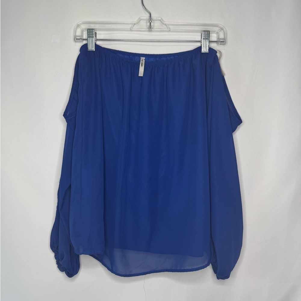 Blue Cold Shoulder Blouse with Attached Sleeves - Size S - Picture 1 of 5